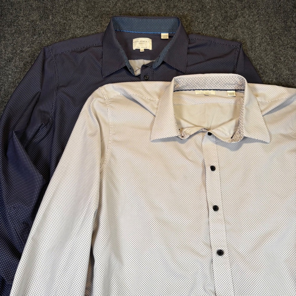 Bulk 2 CONSTRUCT Slim Fit Mens Dress Shirt XXL 4‎ Way Stretch Dot Pattern